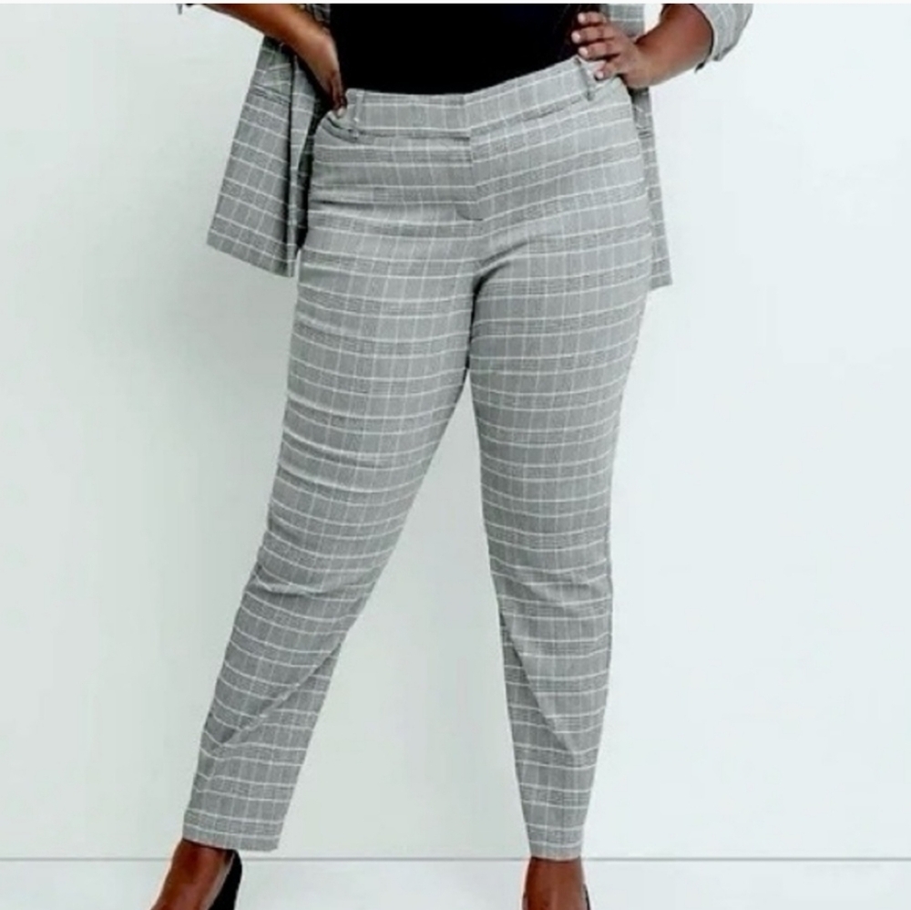 LANE BRYANT Grey & Pink Plaid Stretch Pants